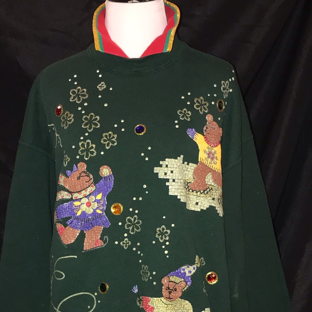Skiing Bears Ugly Winter Sweatshirt Top XL